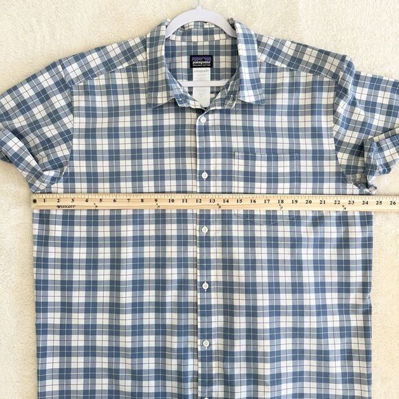 Patagonia Button Down Shirt Mens XL Blue Plaid Fezzman Organic Cotton Blend - Picture 10 of 11